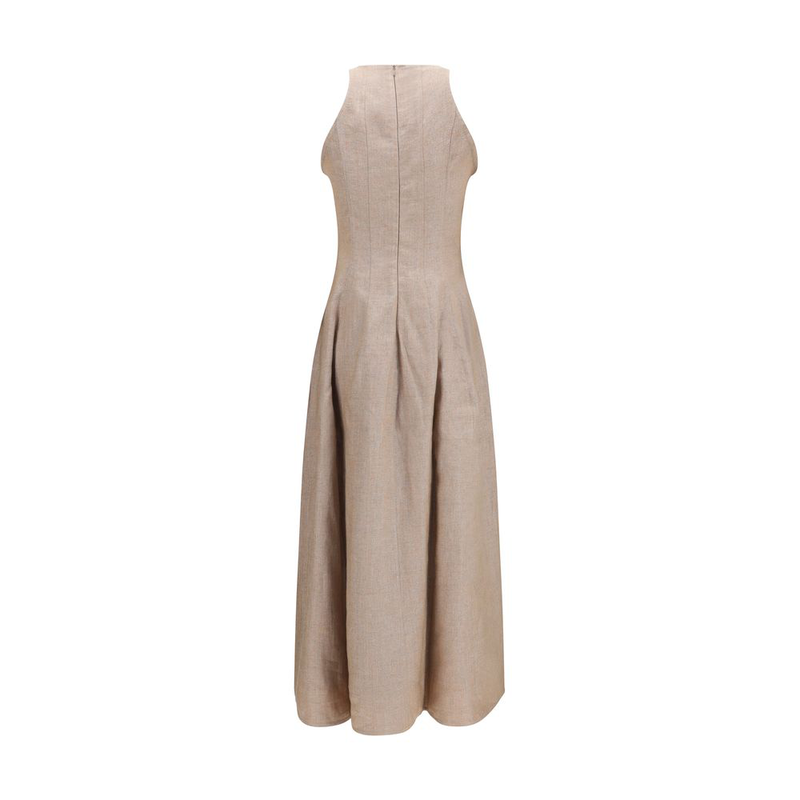 Beige linen casual dress-null