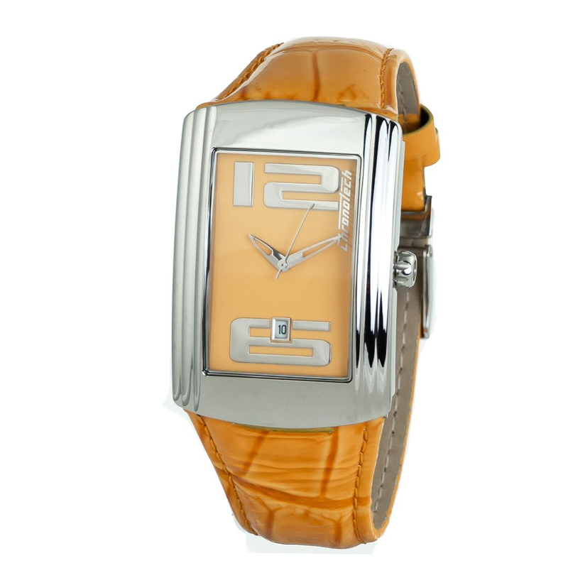 Orange leather dress watch-null