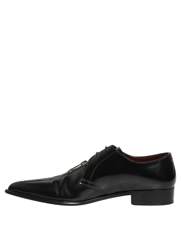 Black leather men derby dress formal shoes-null