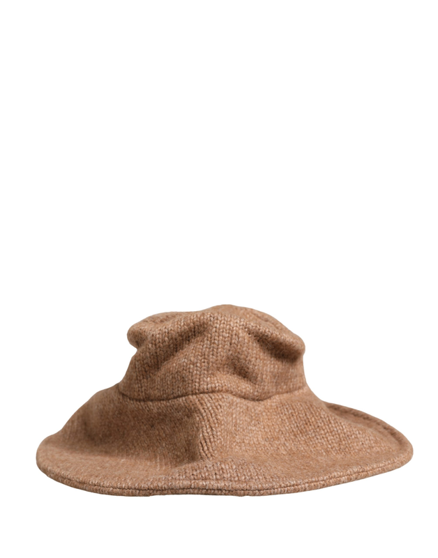 Brown llama wool women knitted capello hat-null