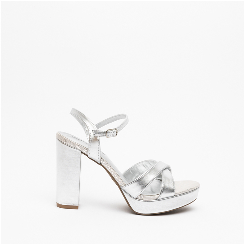 Via marte metallic cross strap high block heel sandals with front platform-null