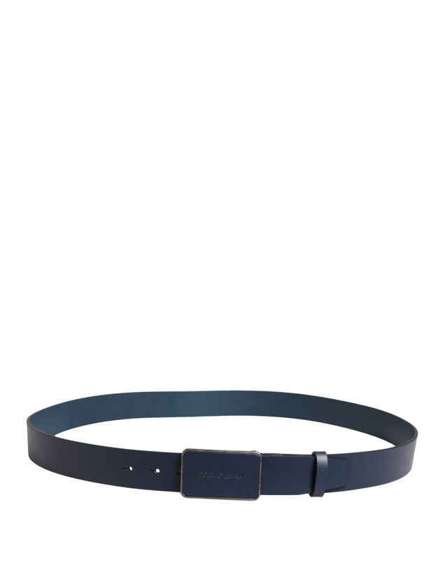 Blue leather logo metal buckle men belt-null