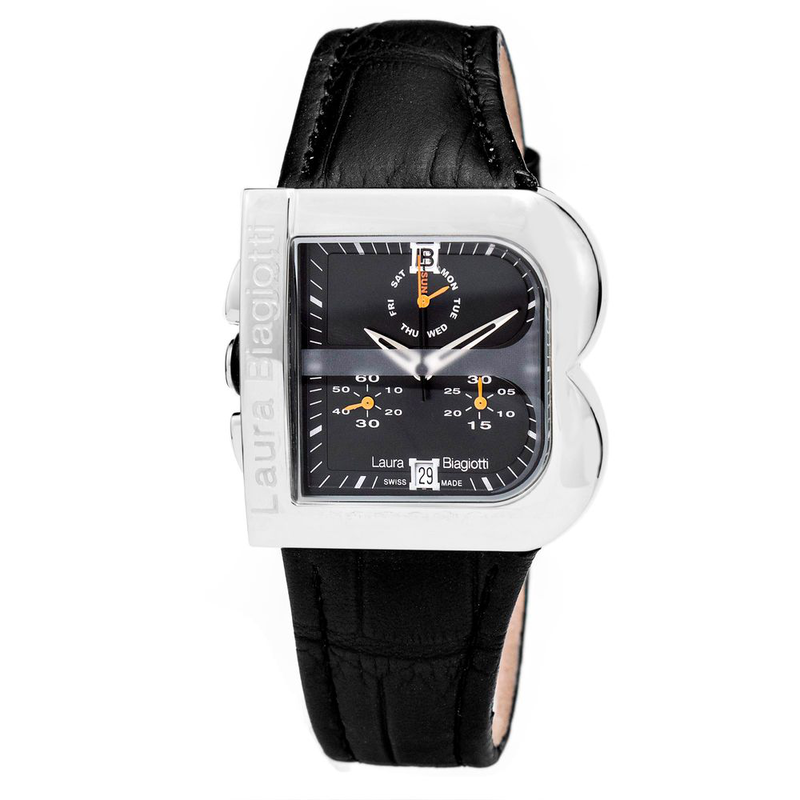 Black leather dress watch-null