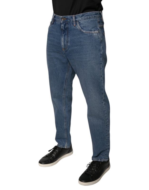 Blue cotton logo men loose denim jeans-null
