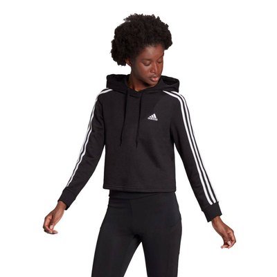 Women 3-stripes freelift crop hoodie, Black / White, medium