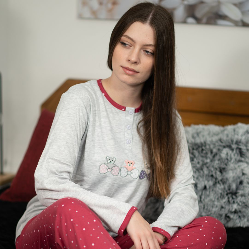 Product image: Ladys pajama with buttom in flanel fabric #f1635-null