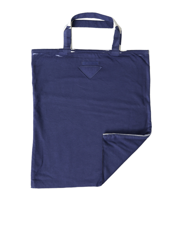 Blue jersey fabric logo shoulder shopping tote shopping bag-null