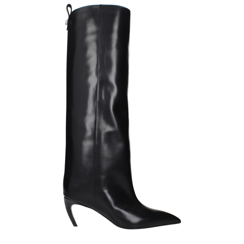 Black leather high heel boots-null