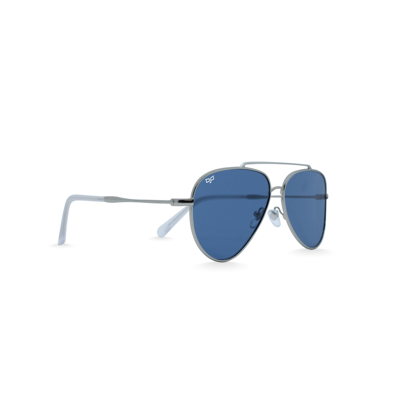 OJO sunglasses e. Silver 54-15 frame and temples with handmade tips and nylon blue reverse l rx-null