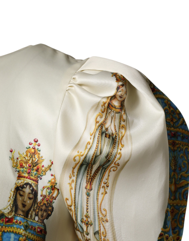 Beige madonne print silk short sleeve dress-null