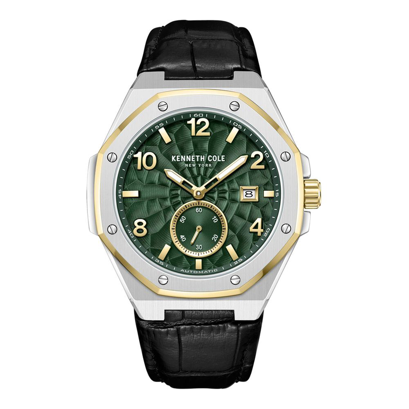 Black leather dress watch-null