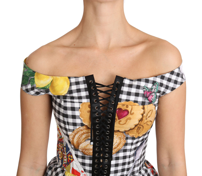 Black and white corset blouse sicily lemon check top-null