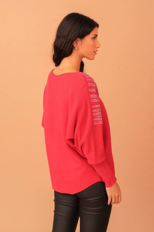 Sophia crystal embellished knit - red-null