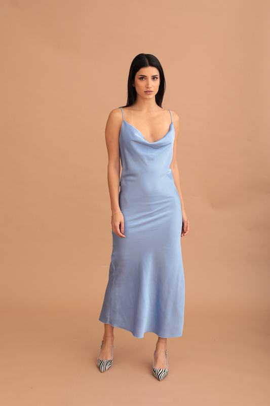 Calamity satin maxi draped dress - sky blue-null