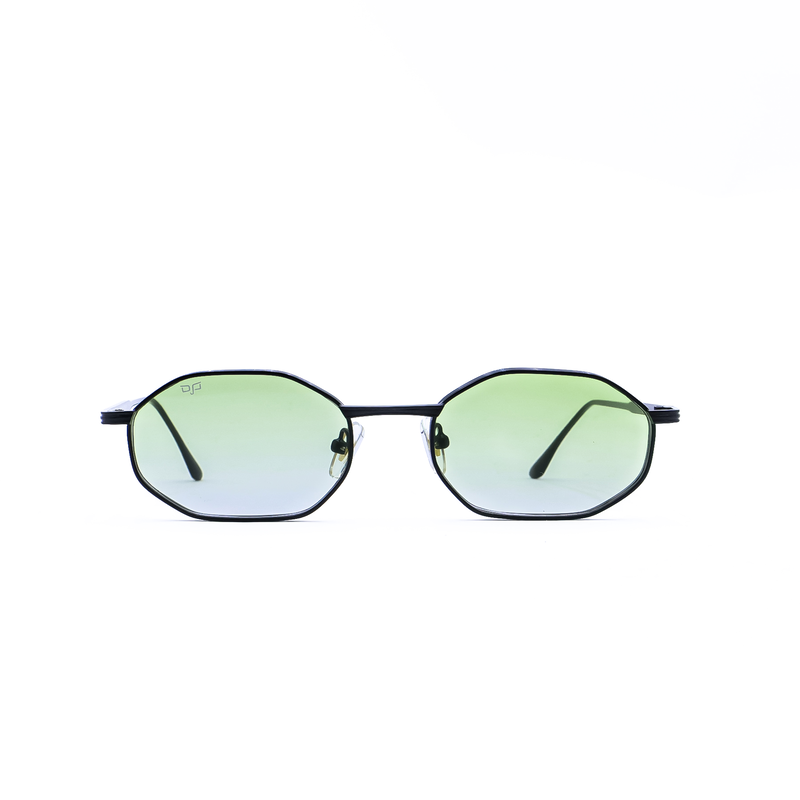OJO sunglasses everyday oval black frame and temples with green lenses rx-null