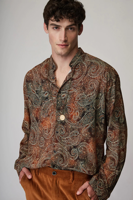 Stefan coffee antique stand up collar shirt