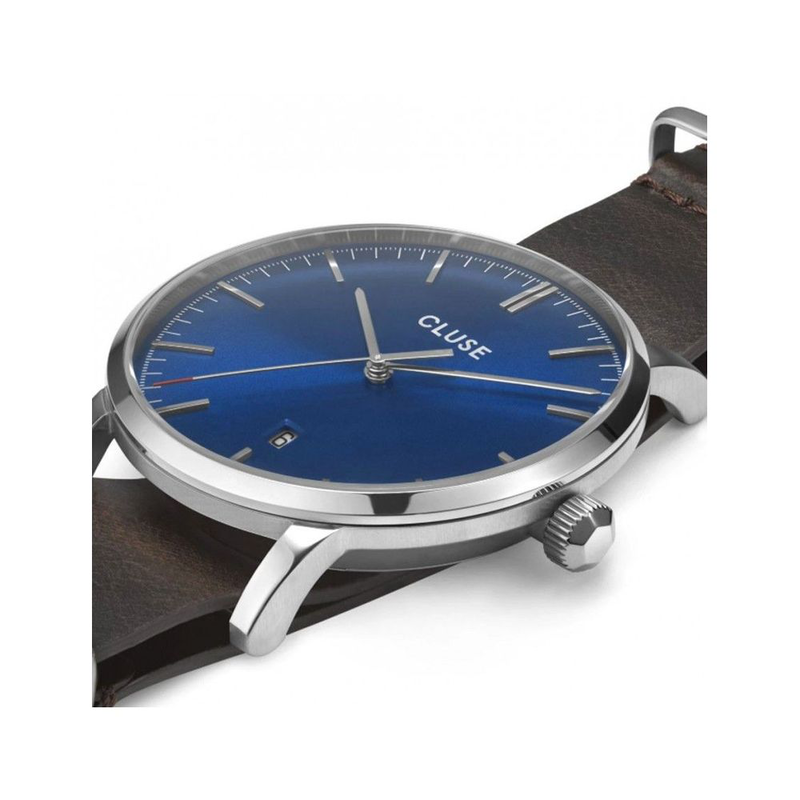 Brown leather dress watch-null