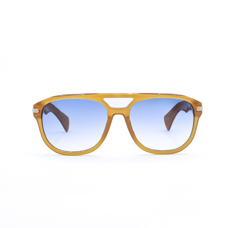 OJO sunglasses oval handmade caramel frame and temple with blue lenses rx-null