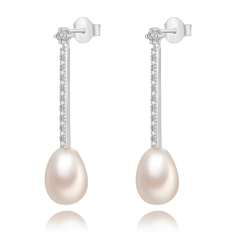 Pearl zircon bar earrings-null