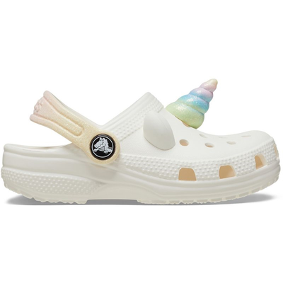 Crocs toddlers classic i am rainbow unicorn clog 209701, Chalk, medium