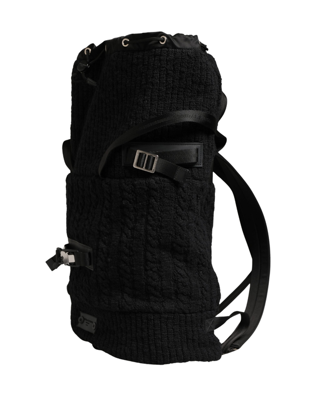 Black tricot wool blend duffel backpack travel borse bag-null