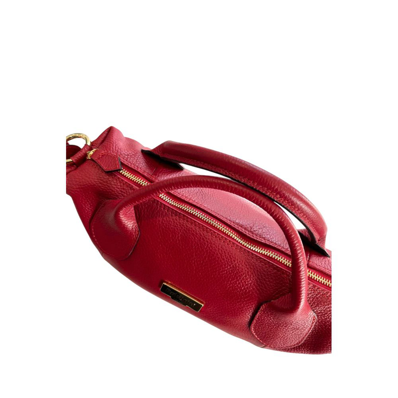 Red leather women handbag-null