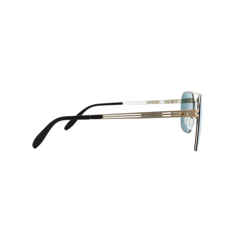 OJO sunglasses stainless steel square gold frame and temples screw less green pola lenses image number null