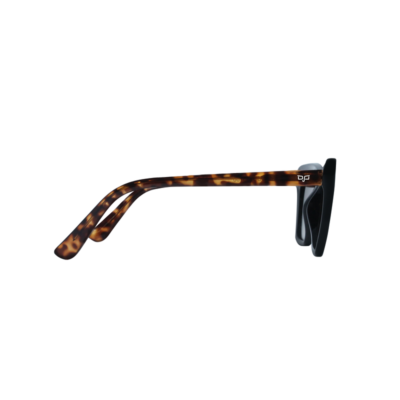 Product image: OJO sunglasses classic cat eye black frame and shell brown temples with brown polarised lenses rx-null