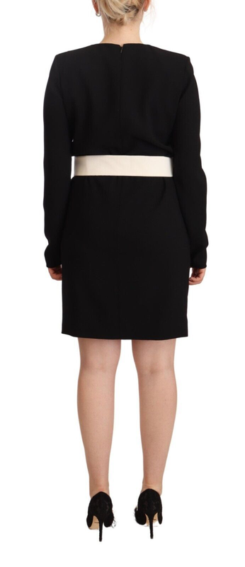 Black wool long sleeves belted mini sheath dress-null