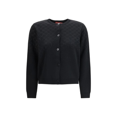 Black wool cardigan, Black, medium