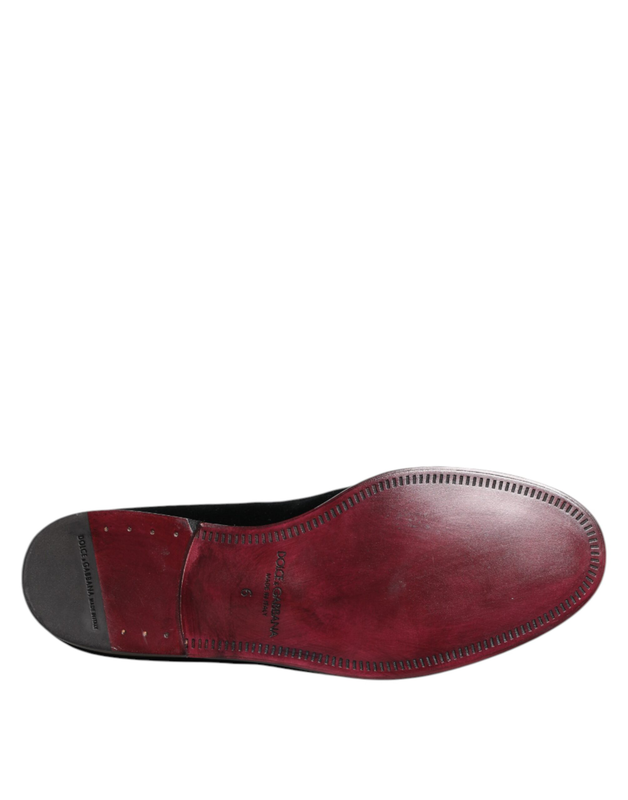 Black velvet loafers formal men dress shoes-null