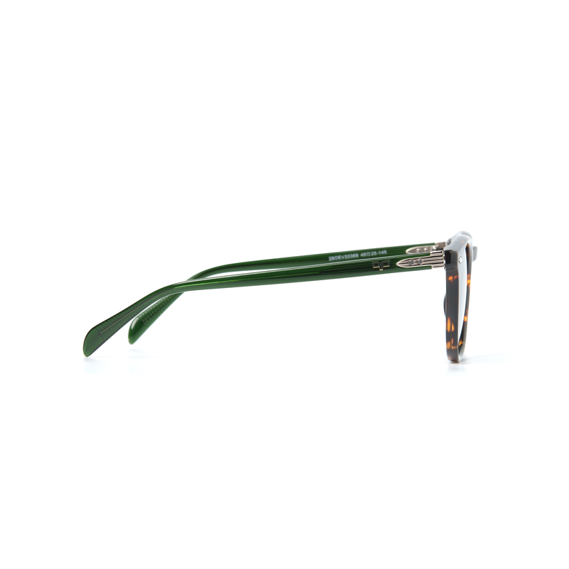 OJO sunglasses round handmade shell brown frame and green temples with green polarised lenses rx-null