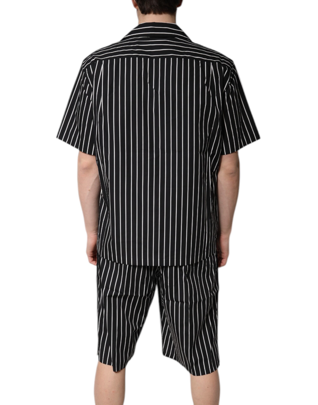 Black white stripes cotton men pajama set sleepwear-null