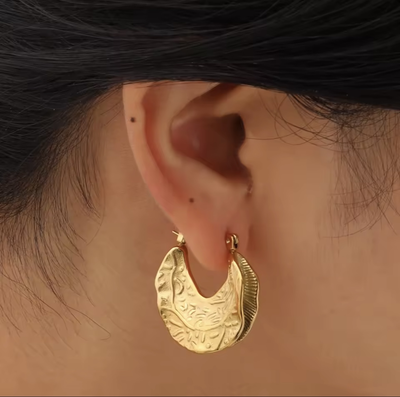Stainless steel 18k gold color earring geometric unusual - statement stereoscopic stylish jewelry, Stainless Steel 18k Gold, medium
