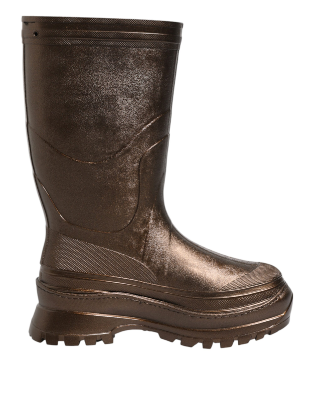 Metallic bronze pull on rain boots shoes-null