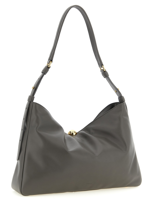 Gray calfskin shoulder bag-null
