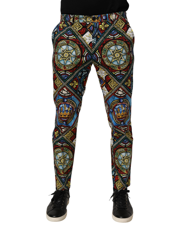 Multicolor stained glass window style print men pants-null