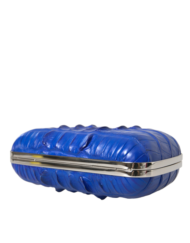 Blue exotic skin leather shoulder crossbody box clutch bag-null