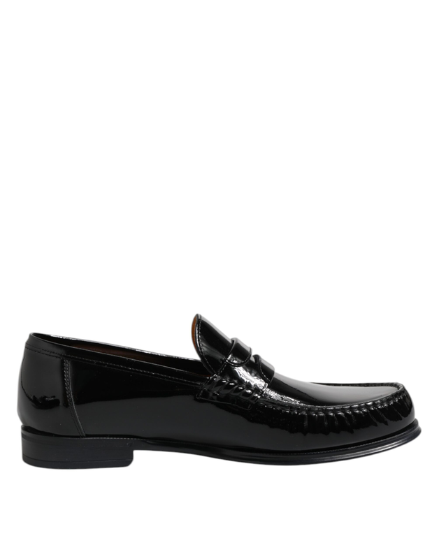 Black leather slip on loafers dress shoes-null