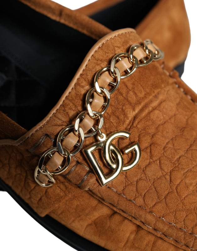 Brown velvet leather logo mocassin slip on shoes-null