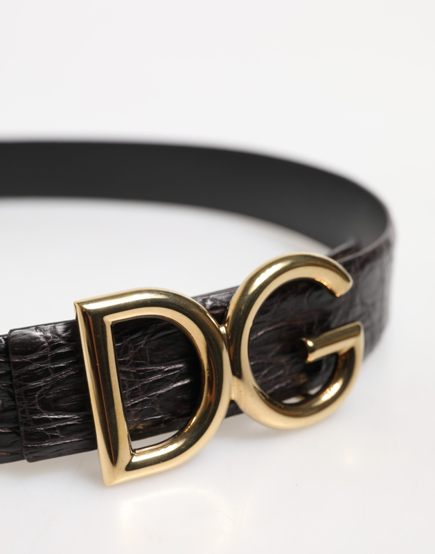 Black exotic leather dg logo buckle belt-null