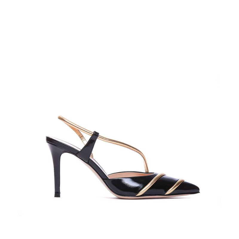 Black lamb leather high heel pumps-null