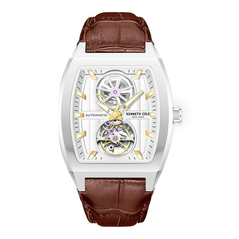 Brown leather dress watch-null