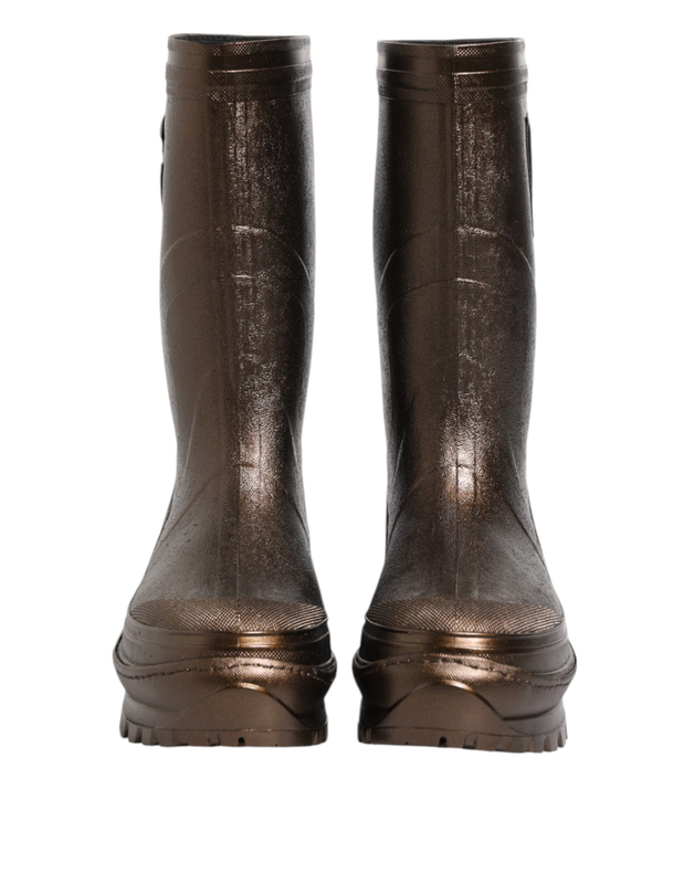Metallic bronze pull on rain boots shoes-null