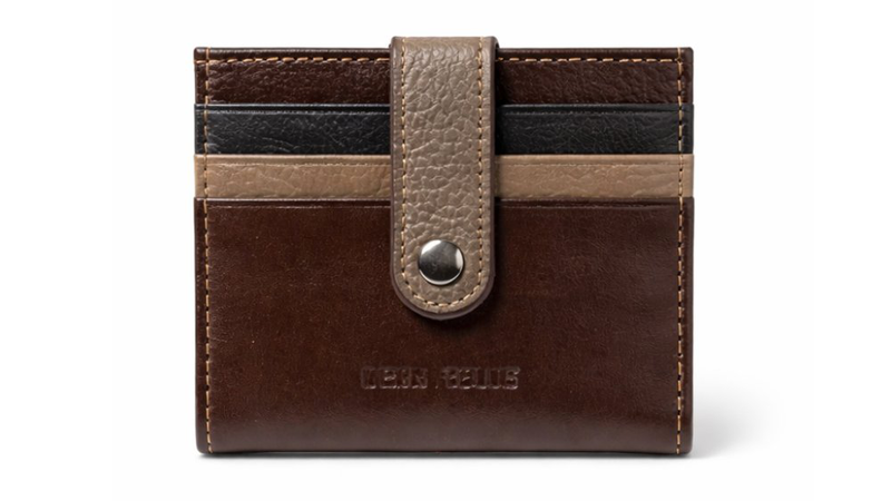 Genuine leather multi-color card wallet with snap closure-null
