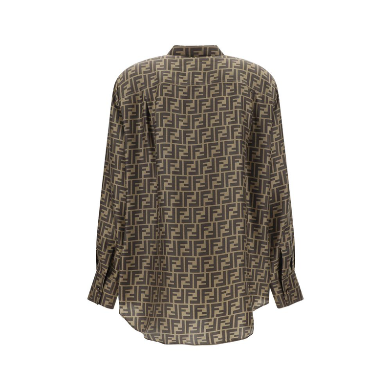 Brown silk pattern shirt-null