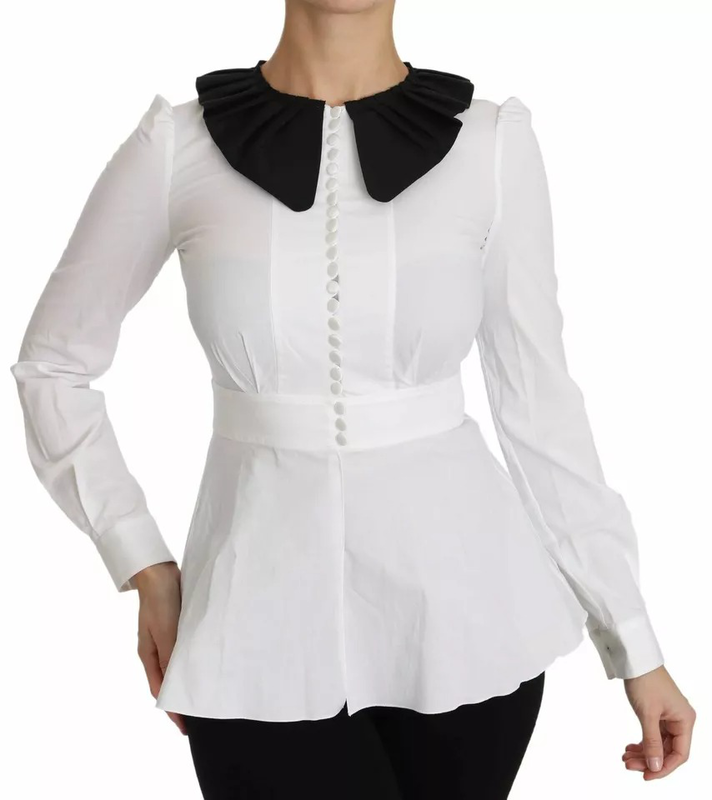 Black white decorative buttons tops shirt blouse-null