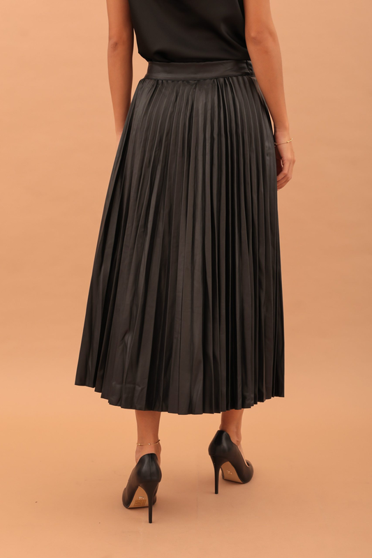 Eco leather pleated skirt-null