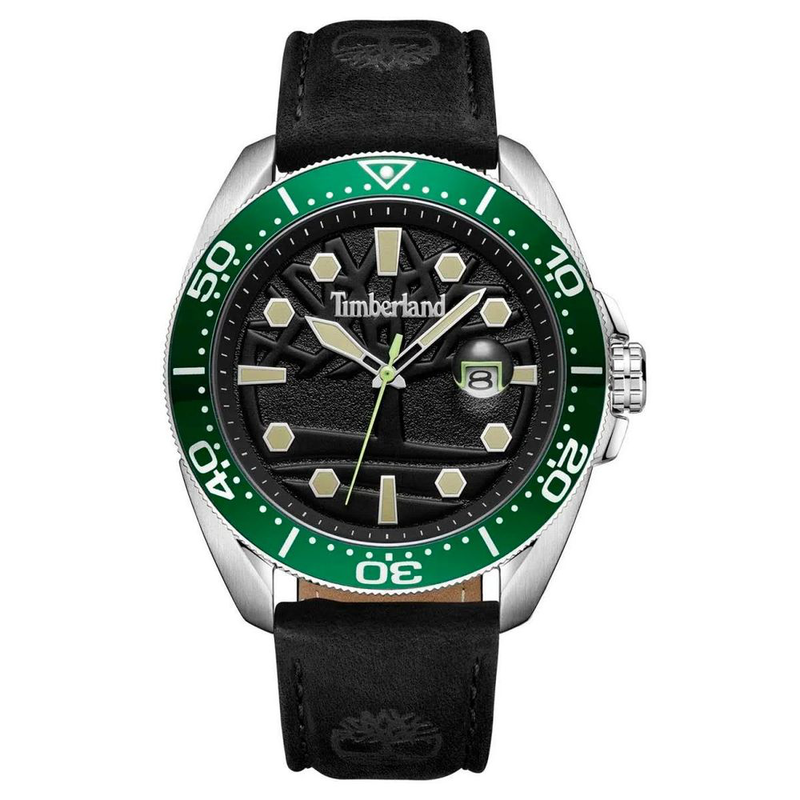 Black leather sport watch-null