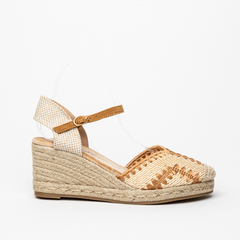 Miss belgini braided crochet espadrille medium wedge heels with ankle strap-null